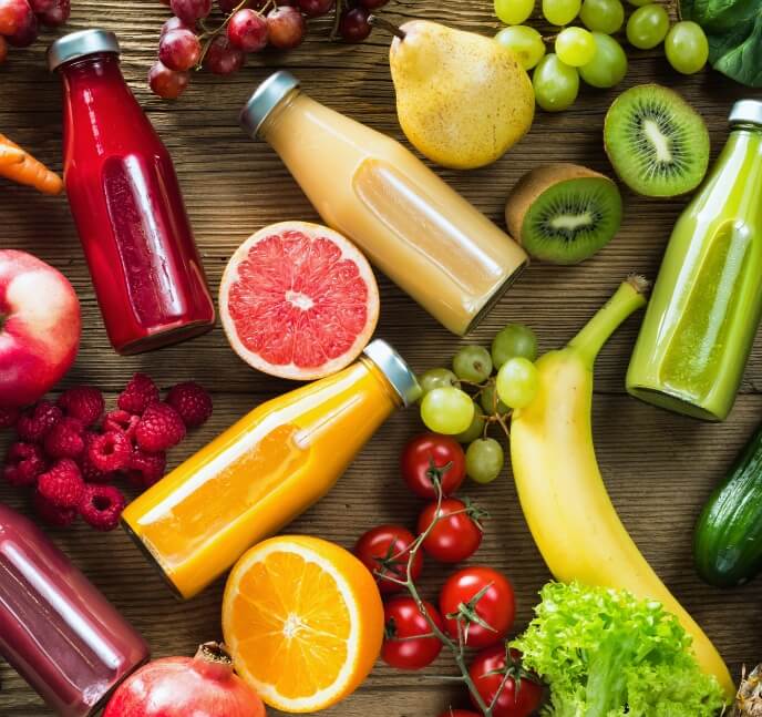 assorted cold pressed juices fruits vegetables