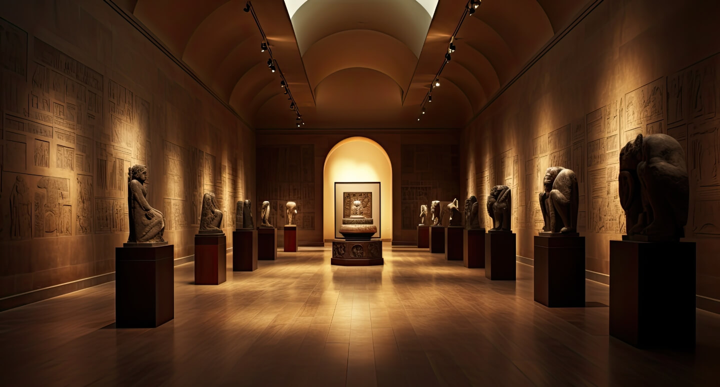 museum hall with ancient sculptures