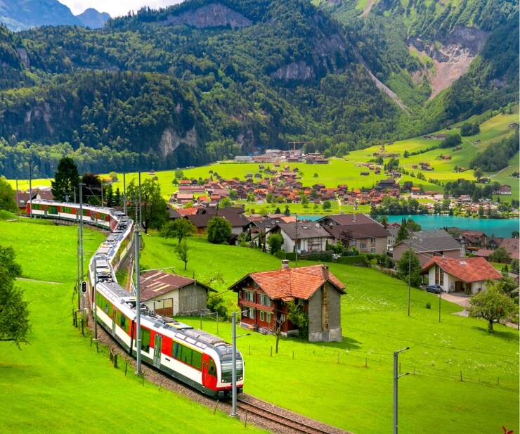 swiss mountain village train
