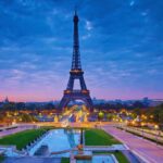 eiffel tower paris france twilight