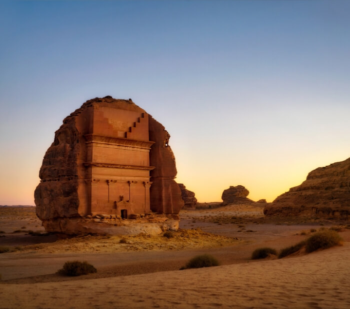 lonely castle madain saleh alula sunset