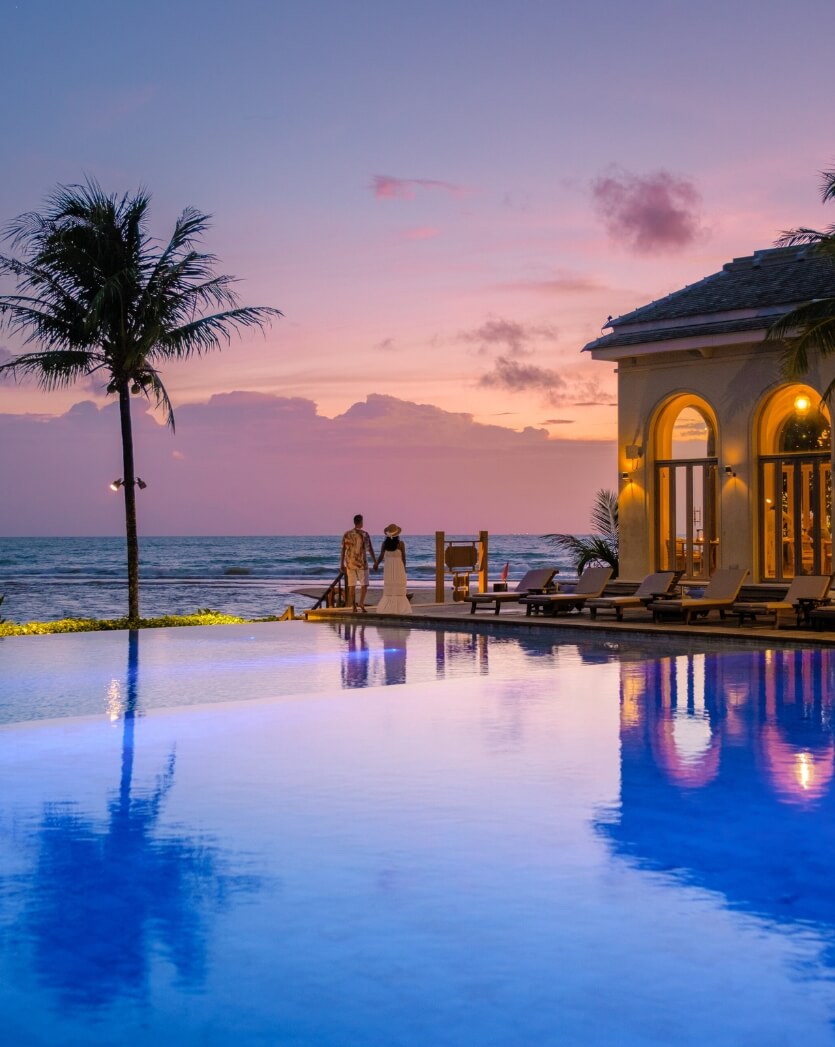 luxury beach resort infinity pool sunset