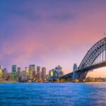 sydney australia harbour bridge cityscape sunset