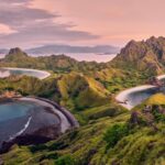 tropical island landscape green hills coastline